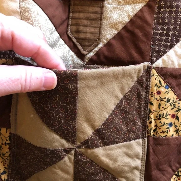 Custom Made Quilted Patchwork Brown Tote Bag - Picture 4 of 6